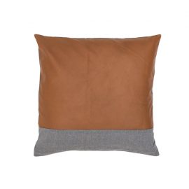 Leather and Linen Block Cushion - Tan ( Marks on leather )